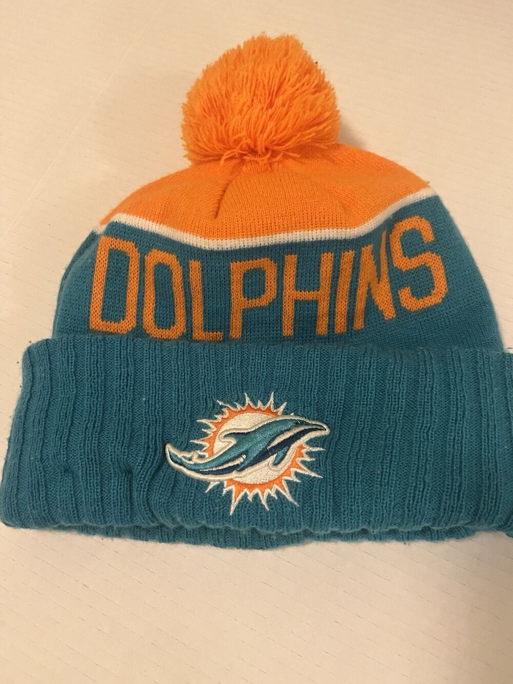 New Era Miami Dolphins NFL Beanie Aqua Orange Logo Patch